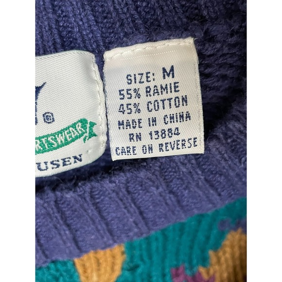 417 Van Heusen Men's M Blue Sweater Blue 80s Cable Knit Argyle Vintage - Picture 9 of 9